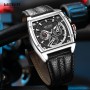 MEGIR Fashion Watch for Men Leather Strap Casual Quartz Watches Date Week 24 Hours Tonneau Dial Waterproof Luminous Wristwatch