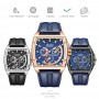 MEGIR Fashion Watch for Men Leather Strap Casual Quartz Watches Date Week 24 Hours Tonneau Dial Waterproof Luminous Wristwatch