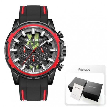 MEGIR Watch for Men Fashion Military Sport Chronograph Quartz Watches Silicone Strap 24-hour Wristwatch часы relogio reloj 2133