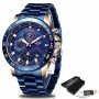 Watch Men Luxury Brand Blue Stainless Steel Wrist Watch Chronograph Army Military Quartz Watches Relogio Masculino