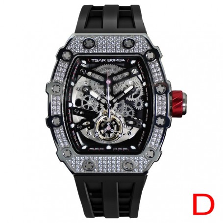 Watch Carbon Fiber Bezel TSAR BOMBA Men Automatic Watch Waterproof Clock Fashion Skeleton Mechanical Wrist Watch