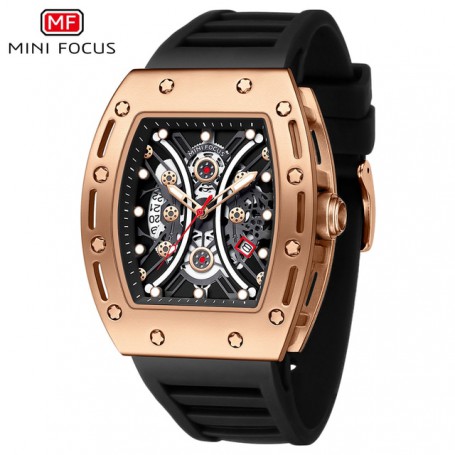 Top Brand Luxury Mens Tonneau Watches Multifunction Casual Watch Waterproof Calendar Super Luminious Silicon Band Wrist Watch