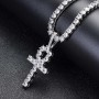 Trend Bling Ice Out Ankh Cross Pendant Men and Women Trend Street Hip Hop Jewelry Ancient Egypt Cross Amulet Necklace