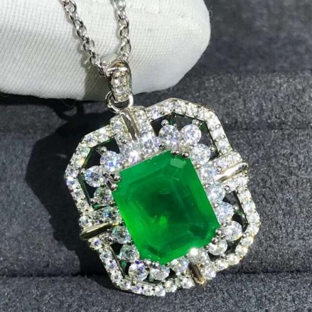 Wong Rain Vintage 925 Sterling Silver VVS 3EX 5CT Created Moissanite Emerald Gemstone Pendant Necklace For Women Fine Jewelry