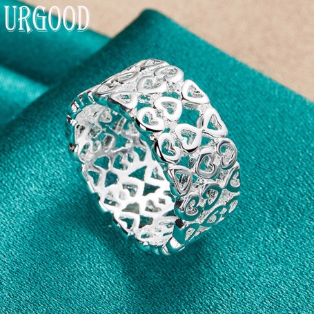 925  Silver Hollow Full Heart Ring For Women Man Party Engagement Wedding Romantic Fashion Jewelry Gift