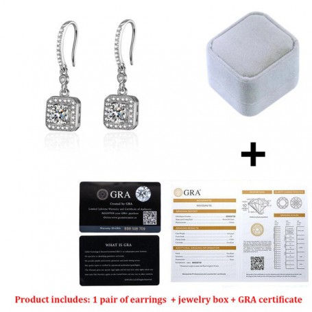 AETEEY Real Moissanite Drop Hook Earrings 925 Sterling Silver Square Dangle Earrings Fine Jewelry Gifts for Women EA019