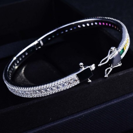 Zircon Women's Bracelet Full of High Carbon Diamonds Rainbow Bangles Female Fine Jewelry Bright Wedding Party