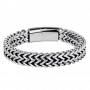 Fashion Men's Titanium Steel Bracelet Stainless Steel Double Row Braided Square Positive and Reverse Magnet Buckle