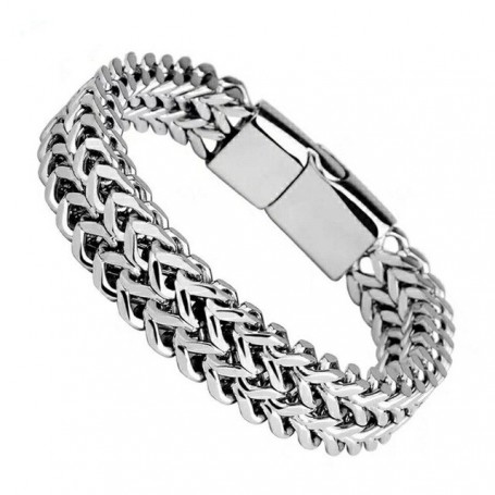 Fashion Men's Titanium Steel Bracelet Stainless Steel Double Row Braided Square Positive and Reverse Magnet Buckle