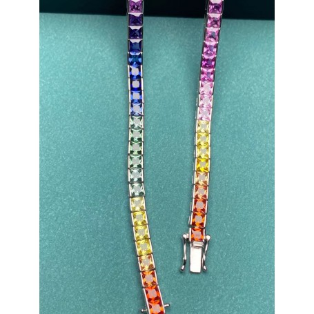 Pirmiana Hot Sale 4x4mm Square Rainbow Sapphire Bracelet Created Gemstone S925 Silver Fashion Jewelry for Christmas Party Gifts