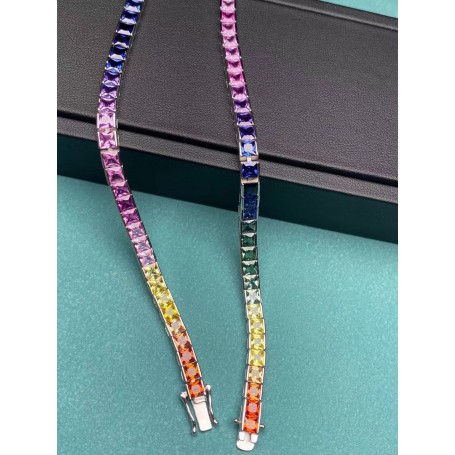 Pirmiana Hot Sale 4x4mm Square Rainbow Sapphire Bracelet Created Gemstone S925 Silver Fashion Jewelry for Christmas Party Gifts