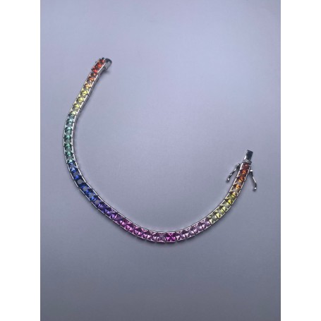 Pirmiana Hot Sale 4x4mm Square Rainbow Sapphire Bracelet Created Gemstone S925 Silver Fashion Jewelry for Christmas Party Gifts