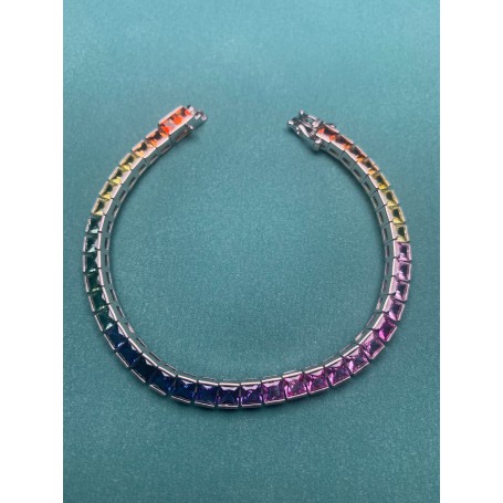 Pirmiana Hot Sale 4x4mm Square Rainbow Sapphire Bracelet Created Gemstone S925 Silver Fashion Jewelry for Christmas Party Gifts