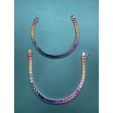 Pirmiana Hot Sale 4x4mm Square Rainbow Sapphire Bracelet Created Gemstone S925 Silver Fashion Jewelry for Christmas Party Gifts