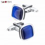 Blue Opal Stone Cufflinks for Mens Shirt Cuffs High Quality Square Cuff links Wedding Grooms Gift Free DIY Jewelry