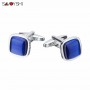 Blue Opal Stone Cufflinks for Mens Shirt Cuffs High Quality Square Cuff links Wedding Grooms Gift Free DIY Jewelry