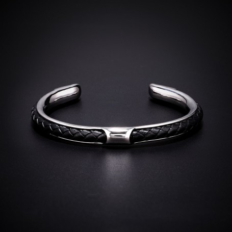 Bracelet Charm Male Hand Woven Leather Black High Quality Metal Stainless Steel Bracelets & Bangles for Men Wrist Strap Gift