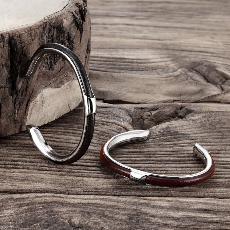 Bracelet Charm Male Hand Woven Leather Black High Quality Metal Stainless Steel Bracelets & Bangles for Men Wrist Strap Gift