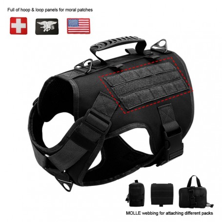 Nylon Tactical Dog Harness Collar Leash No Pull Military Pet Harness Vest For Medium Large Dogs Training Molle Harness Pouches