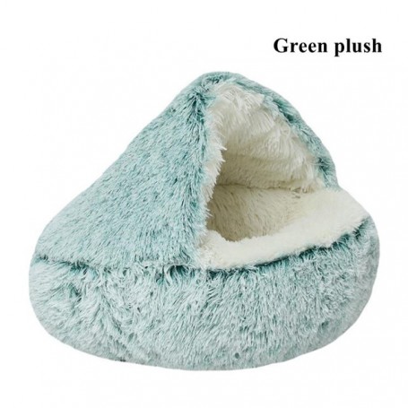 Winter Long Plush Pet Kennel Dog Bed Round Cushion Cat House 2 In 1 Warm Cat Basket Sleep Semi-enclosed Bag for Puppy Small Cat