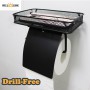 Wall-mounted Toilet Tissue Holder with Storage Basket No Drilling Metal Mobile Holder Rack for Bathroom