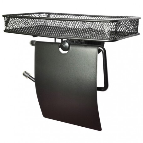 Wall-mounted Toilet Tissue Holder with Storage Basket No Drilling Metal Mobile Holder Rack for Bathroom