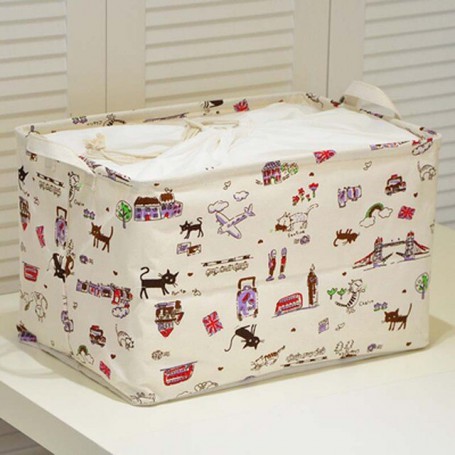 Nordic Cotton Linen Dot Stripe Flower Picnic Storage Basket with Cover Large Capacity Dirty Clothes Kids Toys Organizer