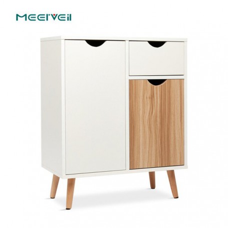 Meerveil Sideboard Cupboard Storage Cabinet with 2 Doors and 1 Drawer Modern Free Standing Wooden for Living Room Bedroom