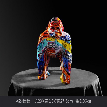 Nordic Creative Colorful Graffiti Gorilla Sculpture Animal Statue Creative Ornament Retro Figurine Home Decoration Accessories