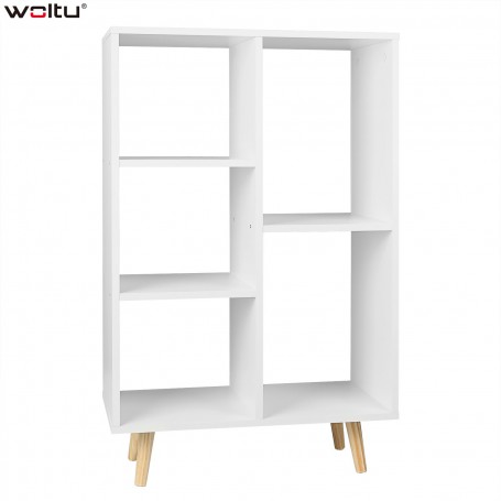 WOLTU Wooden Bookshelves Display Storage Rack Standing Shelf Unit White Corner Bookcase for Living Room Office Furniture Bedroom
