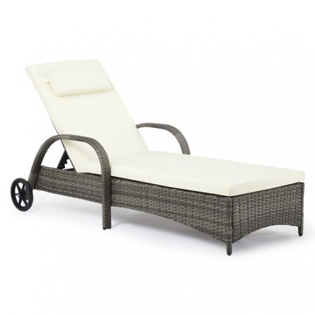 Meerveil Outdoor Rattan Furniture Single Sun Lounger Recliner Terrace Outdoor Wicker Recliner Adjustable Headrest