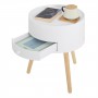 WOLTU White Nightstand with Drawer Compartment Wooden Round Bedside Table Modern Side Table for Living Room Beauty Bedroom