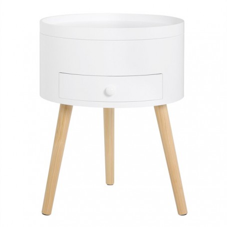 WOLTU White Nightstand with Drawer Compartment Wooden Round Bedside Table Modern Side Table for Living Room Beauty Bedroom