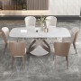 Italian Type Marble Style Rock Plate Desktop Dining Table Rectangular Dining Table Household White High-End Restaurant Furniture