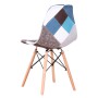 A Set of 4 Nordic Dining Chairs Patchwork Fabric with Wooden legs Metal Frame for Dining Room, Kitchen, Office, Restaurant, Blue