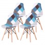 A Set of 4 Nordic Dining Chairs Patchwork Fabric with Wooden legs Metal Frame for Dining Room, Kitchen, Office, Restaurant, Blue