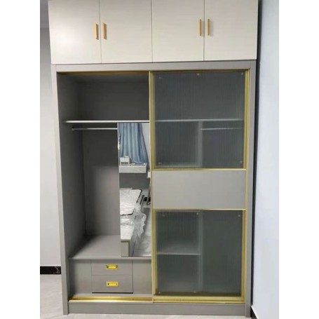 Wardrobe storage large capacity fashion wardrobe double hanging assembly cabinet reinforcement sliding wooden closet furniture