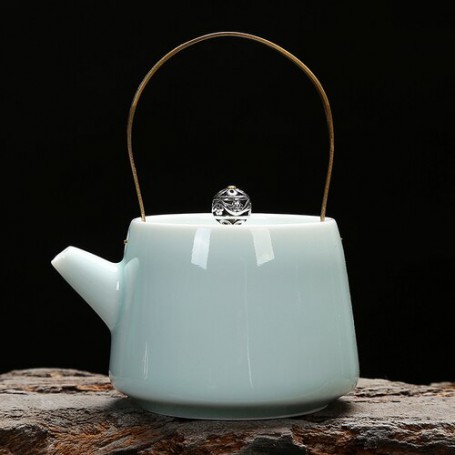 Celadon Teapot Porcelain Kung Fu Tea Set Little Teapot Loop-Handled Teapot Zi-Qing Mei Pink Green Teapot Small Single Teapot