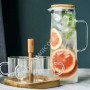 1.7L Glass Water Pitcher with Handle Bamboo Lid Heat Resisttant Cold Hot Kettle Large-capacity Tea Pitcher Water Juice Jug Cups