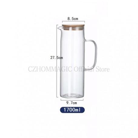 1.7L Glass Water Pitcher with Handle Bamboo Lid Heat Resisttant Cold Hot Kettle Large-capacity Tea Pitcher Water Juice Jug Cups