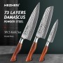 HEZHEN 1-3PC Kitchen Knife Set Vacuum & Deep Freezer Heat Treatment 73 Layers Powder Damascus Steel Chef Cooking Tools