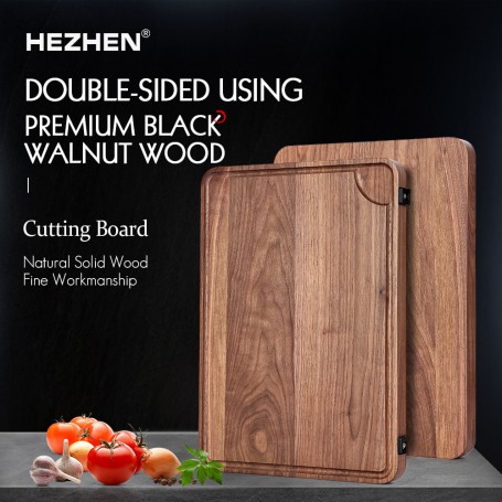 HEZHEN Cutting Board Double-sided Using Premium Black Walnut Wood Chopping Board Drain Water And Damp-proof Kitchen Tools