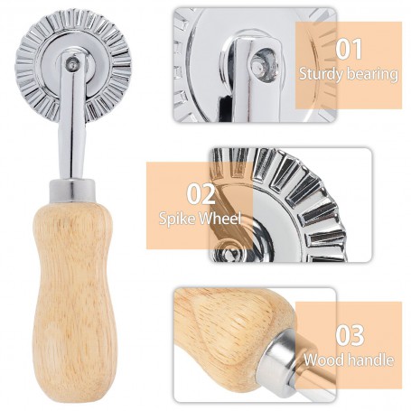 Pastry Wheel Cutter Aluminum Alloy Pastry Cutting Wheel with Ergonomic Wooden Handle Dough Cutting Roller Kitchen Baking Tool
