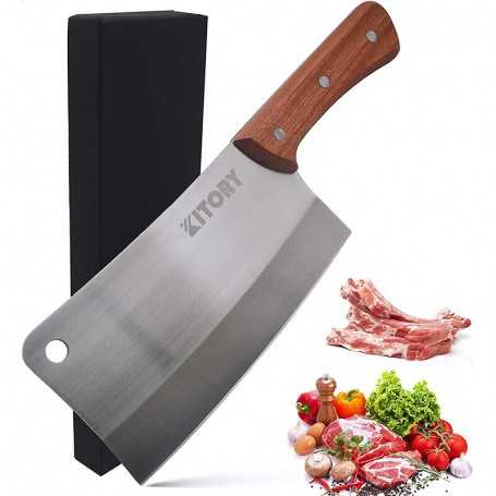 KITORY Meat Cleaver 7'' Heavy Duty Chopper Butcher Knife Cutter Chinese Kitchen Chef Chopping Knives High Carbon Stainless Steel