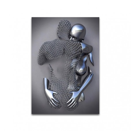 Nordic Couples Metal Figure SEgg Beater Canvas Painting Love Art Statue Poster Print Wall Picture for Living Room Decor