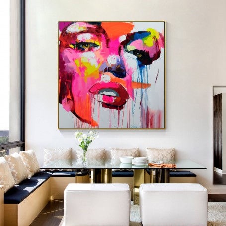 Palette knife Hand painted Large Oil acrylic canvas painting Marilyn Monroe portrait Face Francoise Nielly Wall art home decor