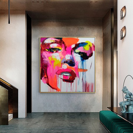 Palette knife Hand painted Large Oil acrylic canvas painting Marilyn Monroe portrait Face Francoise Nielly Wall art home decor