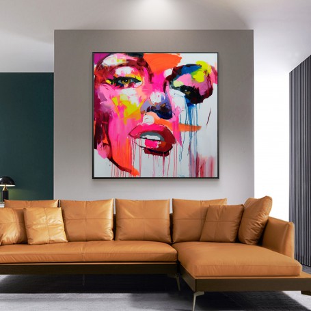 Palette knife Hand painted Large Oil acrylic canvas painting Marilyn Monroe portrait Face Francoise Nielly Wall art home decor