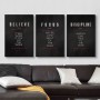 Believe, Discipline and Focus Definition Poster Motivational & Inspirational Canvas Prints Wall Art Painting for Room Home Decor