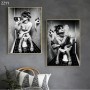 Black and White Bar Bathroom Wall Decoration Paintings Smoking and Drinking Girl Poster Retro Wall Pictrue for Toilet Home Decor